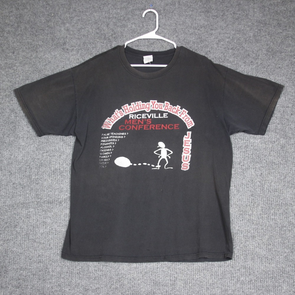 Vintage Anvil Riceville Men's Conference Graphic T Shirt XL Black Casual